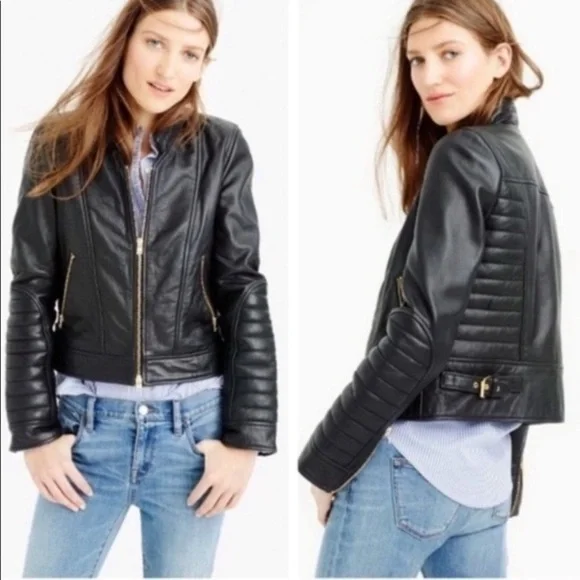 HTF, Rare J. Crew Collection Stand Collar Leather Moto / Biker Jacket - Picture 1 of 14